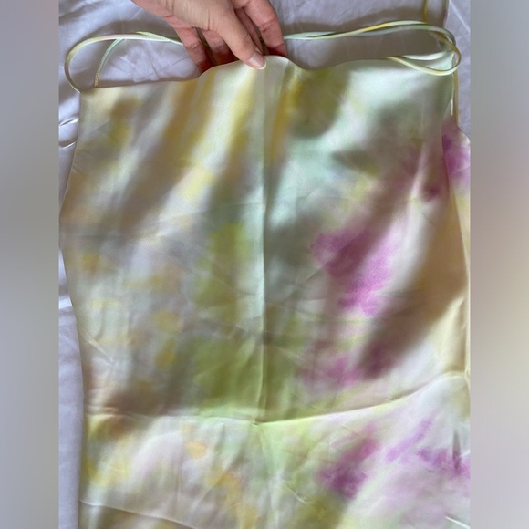 Zara Printed Watercolor Satin Tie Dye Mini Cowl Neck Dress Cream Pink XS NWT - Picture 12 of 16